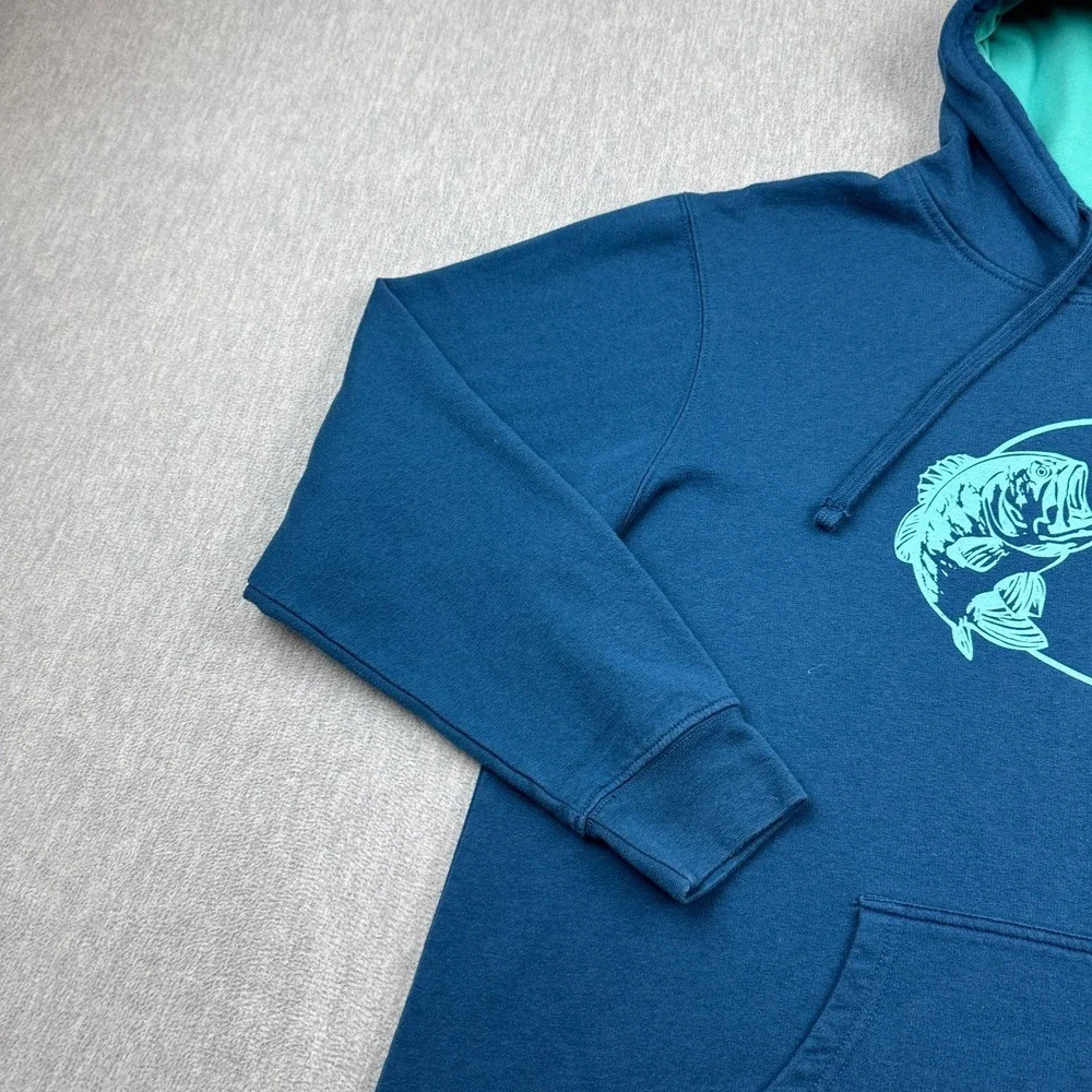 Bass Pro Shops Pullover Mens XL Blue Graphic Hoodie Sweatshirt Long Sleeve Top